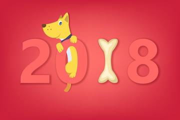 Dog China 2018 year banner concept, cartoon style
