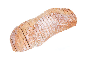 Sliced crusty ciabatta organic italian bread isolated on white background