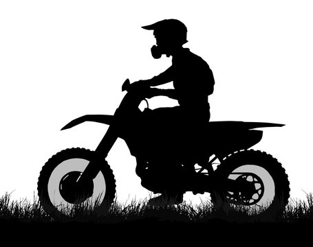 Side profile silhouette of off road biker with scrambler