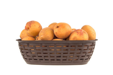 Apricot's in basket on white background
