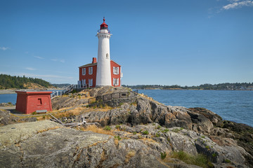 Fototapeta na wymiar Fisgard Lighthouse, Victoria, British Columbia. Historic Fisgard Lighthouse located near Victoria, British Columbia overlooking the Strait of Juan de Fuca. 