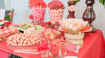 Group of different pink candies