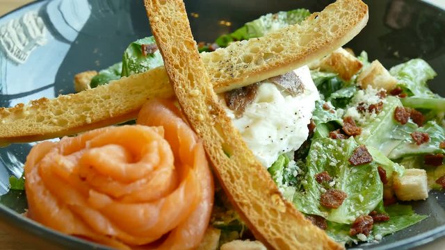 Caesar salad with soft boiled egg

