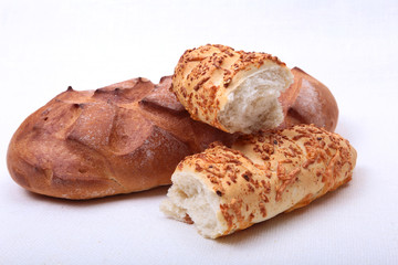 Assorted Fresh homemade bread on white background. Selective focus