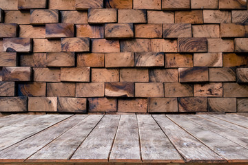 Wooden table on wooden wall