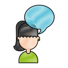 cute young girl with speech bubble avatar character vector illustration design
