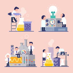   scientists research in laboratory/character cartoon of scientists