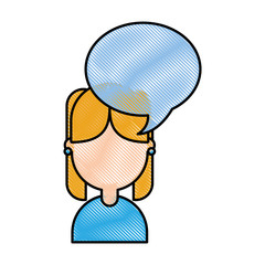 cute young girl with speech bubble avatar character vector illustration design