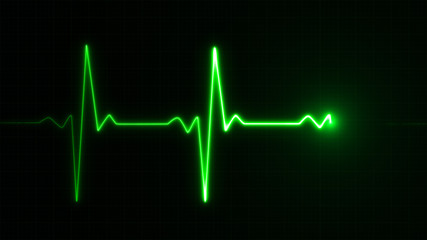 Neon Heart beat pulse in green illustration - obrazy, fototapety, plakaty