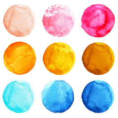Set of colorful watercolor circles isolated on white.