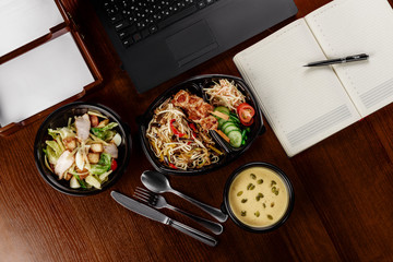 Business lunch on the desktop of your computer