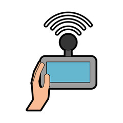 hands human with Drone remote control icon vector illustration design