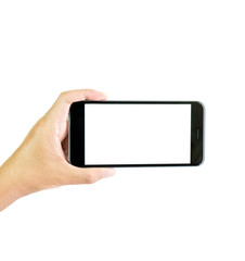 Hand holding smartphone blank screen, clipping path.