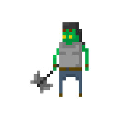 Pixel orc warrior for games and applications