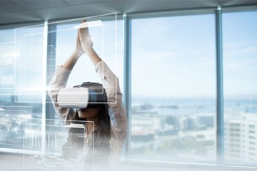 Woman in VR headset looking at interface