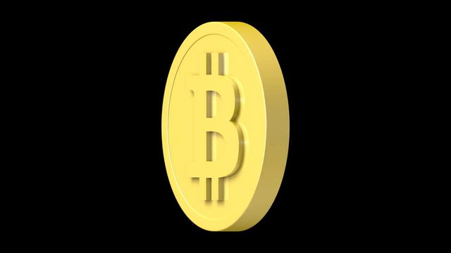 Bitcoin sign on golden coin, seamless looping (alpha channel)