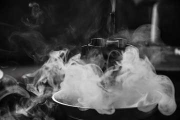 Black and white Hookah with smoke