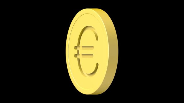 Euro sign on golden coin, seamless looping (alpha channel)