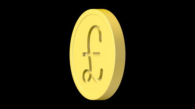 Pound sign on golden coin, seamless looping (alpha channel)