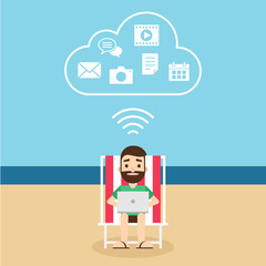 Cloud computing technology connection concept flat design