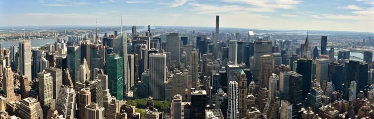 Skyline of Midtown Manhattan, Times Square, and Central Park in New York City.