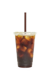 Iced coffee black coffee on white background
