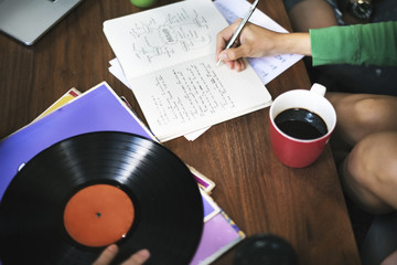 Human Hand Writing Notebook Vinyl Record Music Concept