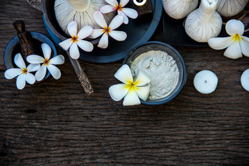 Thai Spa massage compress balls, herbal ball and treatment  spa with flower, Thailand.  Healthy Concept. select focus