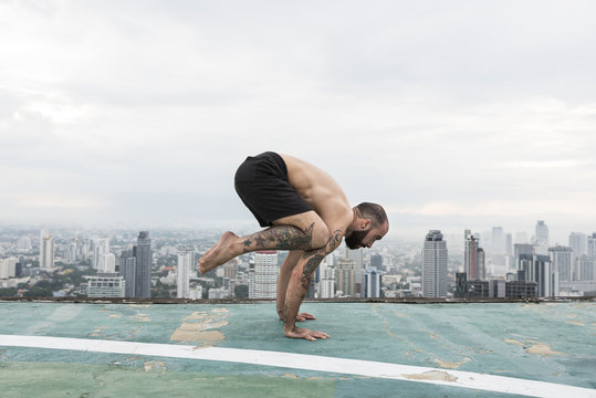 Man Practice Yoga Rooftop Concept