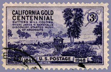 California Gold Rush Stamp - obrazy, fototapety, plakaty