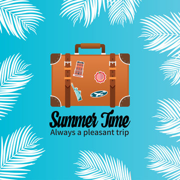 Summer holiday vacation concept, Trunk and Calligraphy vector flat illustration