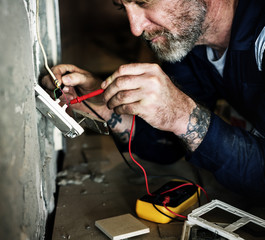 Electrician working house repair installation