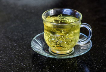Soft focus and background Glass with tea.