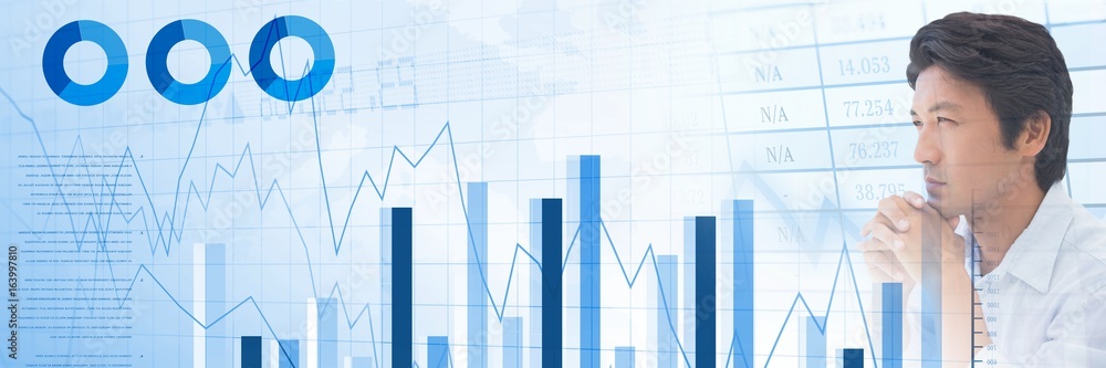 Aufkleber thinking man with statistics charts and numbers transition