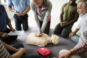 CPR First Aid Training Concept - obrazy, fototapety, plakaty