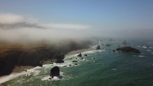 Aerial of Fog and Sonoma Coast in Northern California