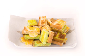 Toast the bread in dish isolate on white background