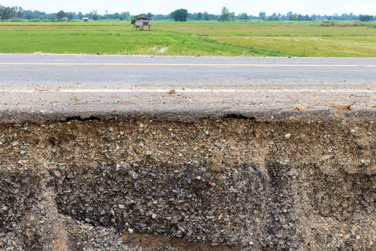 Soil layers under the road and paddy fields.