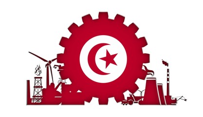Energy and Power icons set with flag of the Tunisia. Sustainable energy generation and heavy industry. 3D rendering.