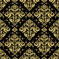 Orient vector classic pattern. Seamless abstract background with repeating elements. Orient black and golden background