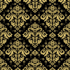 Orient vector classic pattern. Seamless abstract background with repeating elements. Orient black and golden background