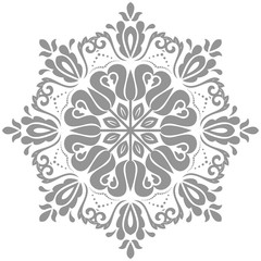 Oriental vector pattern with arabesques and floral elements. Traditional classic round silver ornament. Vintage pattern with arabesques