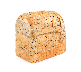 whole grain bread isolated on white background, bread with seeds
