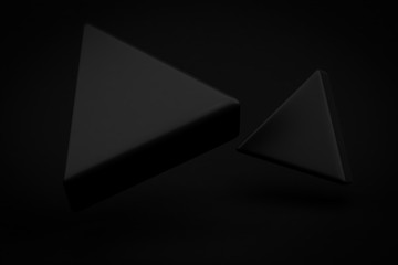 black triangle levitation on black background 3d rendering. - obrazy, fototapety, plakaty