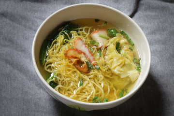 Egg noodle soup with red roast pork