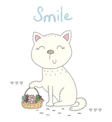 Funny Cartoon vector cat print. vector illustration