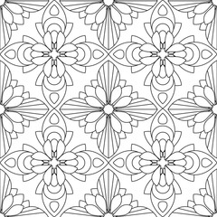 Doodles ornament seamless pattern. Adult coloring page. Black and white floral elements. Repeat pattern background. Hand drawn vector illustration.