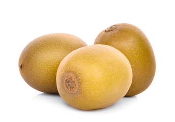 three whole yellow or gold kiwi fruit isolated on white background