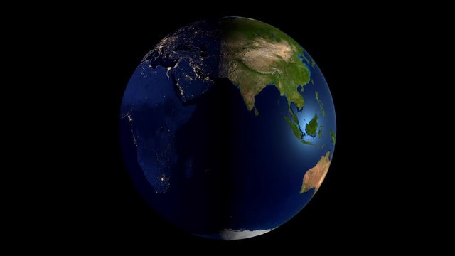 3D Earth/ world map with all continents (Europe, Asia, North America, South America, Australia, Greenland). Day and night view.