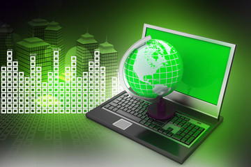 laptop computer with earth globe